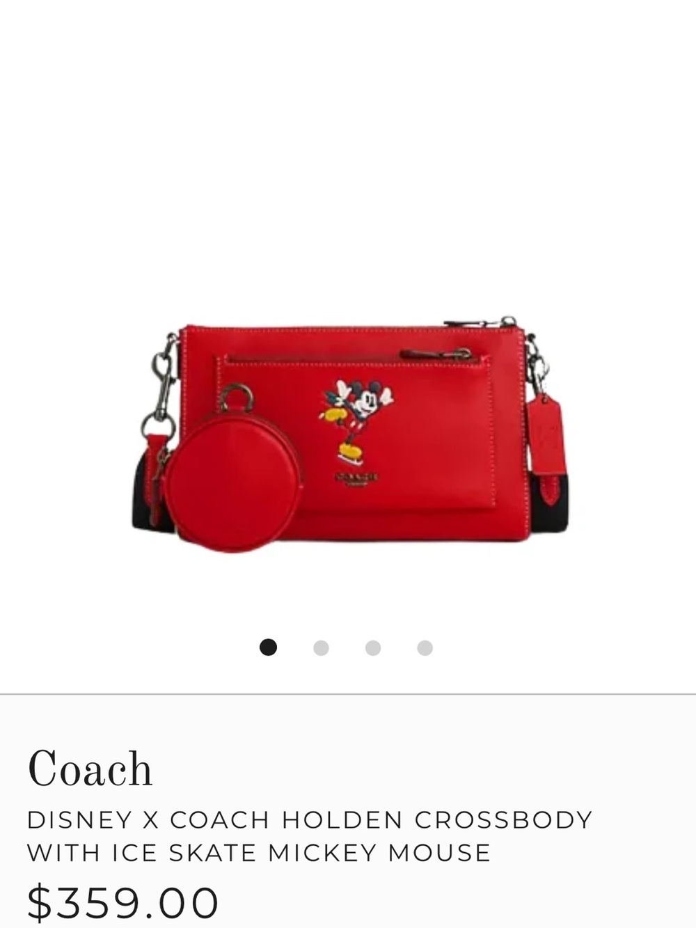 Coach Red Holden Crossbody with Mickey Mouse Motif